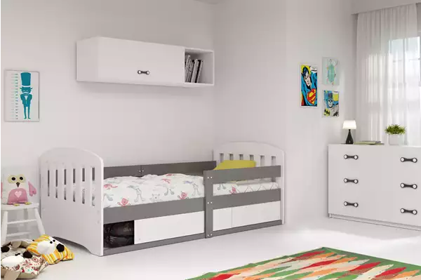 Visualisering av Barnsäng enkel CLASSIC 80X160 med madrass och förvaring, grafit Visualisering av Barnsäng enkel CLASSIC 80X160 med madrass och förvaring, grafit
