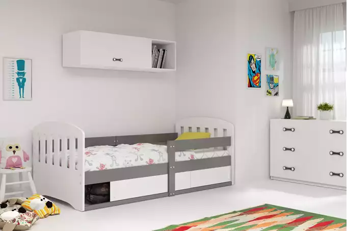 Visualisering av Barnsäng enkel CLASSIC 80X160 med madrass och förvaring, grafit