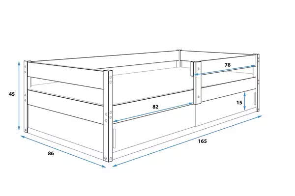 Storlek på Barnsäng enkel HUGO 80x160 med förvaring, furu Storlek på Barnsäng enkel HUGO 80x160 med förvaring, furu