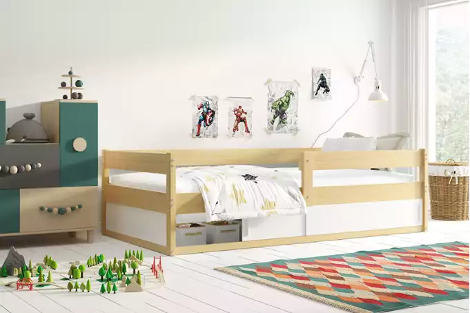 Visualisering av Barnsäng enkel HUGO 80x160 med förvaring, furu