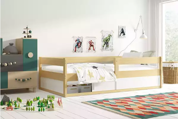 Visualisering av Barnsäng enkel HUGO 80X160 med madrass och förvaring, furu