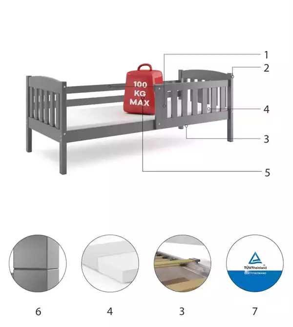 Beståndsdelar för Barnsäng enkel KUBUŚ 80X160, grafit Beståndsdelar för Barnsäng enkel KUBUŚ 80X160, grafit