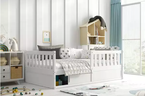 Visualisering av Barnsäng SMART 80X160 med madrass och förvaring, vit