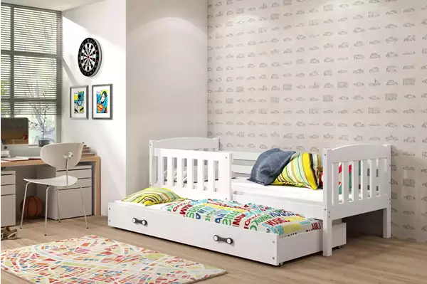 Visualisering av Bäddsoffa för ungdom KUBUŚ 90X200 med låda, vit
