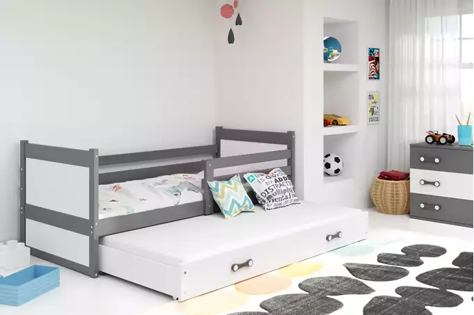 Visualisering av Bäddsoffa för ungdom RICO 90X190 med madrass och låda, grafit/vit