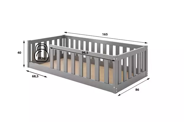 Enkel barnsäng Bella Sima 80X160, grafit | Interbeds Rozmiar Enkel barnsäng Bella Sima 80X160, grafit | Interbeds Rozmiar