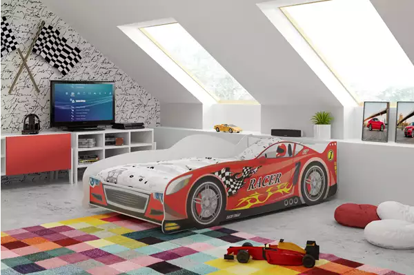 Enkel barnsäng Cars 80X160 med madrass, röd | Interbeds Wizualizacja