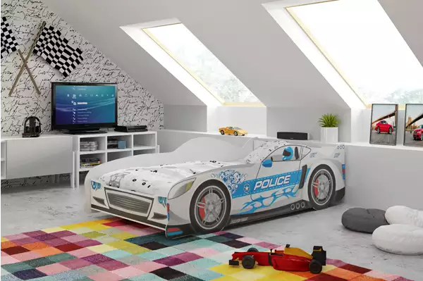 Enkel barnsäng Cars 80X160 med madrass, silver Wizualizacja