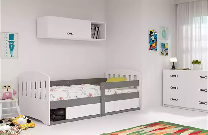 Visualisering av Enkel barnsäng CLASSIC 80X160 med förvaring, grafit