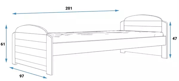 Storlek på Enkel barnsäng LILI 90X200 med madrass, vit
