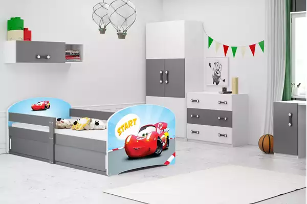 Visualisering av Enkel barnsäng LUKI 1 80x160 med förvaring, Bil, grafit Visualisering av Enkel barnsäng LUKI 1 80x160 med förvaring, Bil, grafit