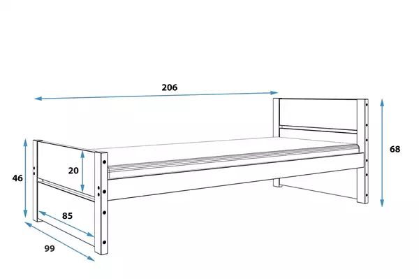 Storlek på Enkel juniorsäng BARTEK 90X200 med madrass, grafit Storlek på Enkel juniorsäng BARTEK 90X200 med madrass, grafit