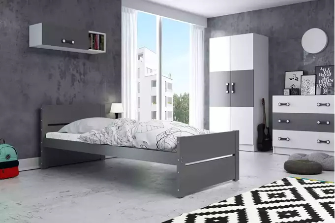 Visualisering av Enkel juniorsäng BARTEK 90X200 med madrass, grafit