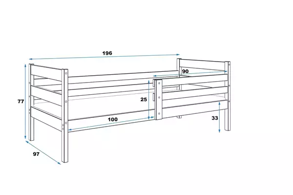 Storlek på Enkel juniorsäng ERYK 90x190, furu Storlek på Enkel juniorsäng ERYK 90x190, furu