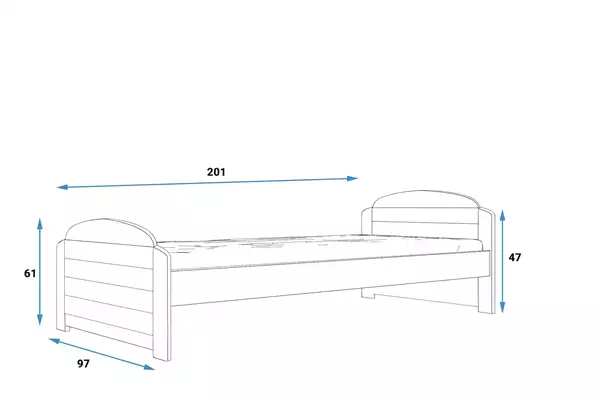 Storlek på Enkel juniorsäng LILI 90X200, grafit Storlek på Enkel juniorsäng LILI 90X200, grafit