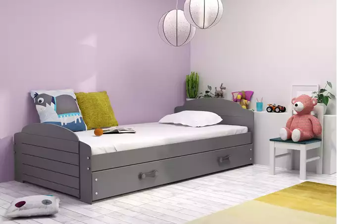 Visualisering av Enkel juniorsäng LILI 90X200 med låda, grafit