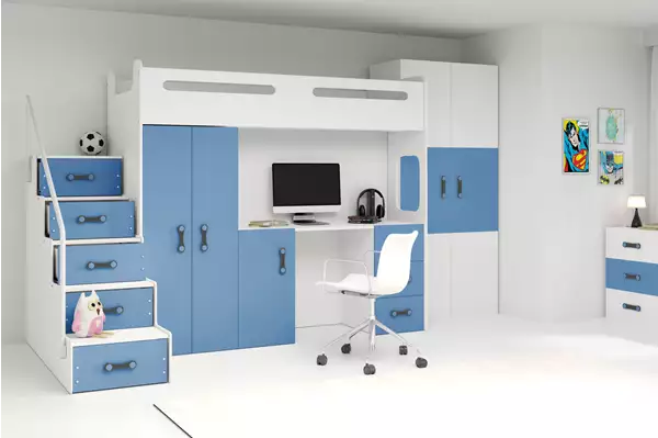 Visualisering av Enkel juniorsäng MAX 4 80X200 med skrivbord, blå