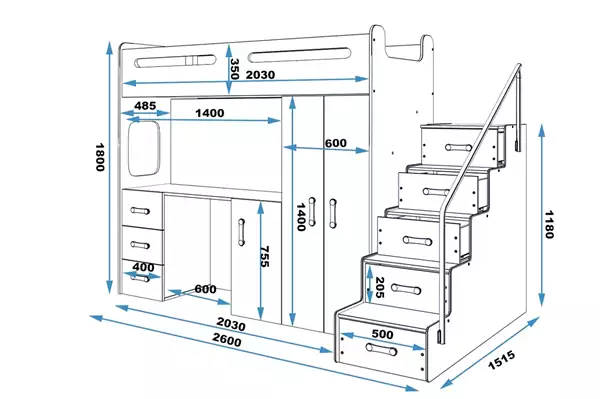 Storlek på Enkel juniorsäng MAX 4 80X200 med skrivbord, rosa