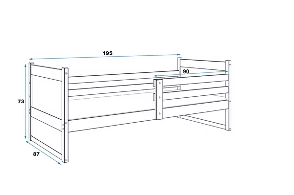 Storlek på Enkel juniorsäng RICO 80X190 med madrass, vit