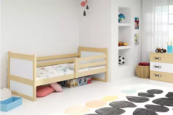 Visualisering av Enkel juniorsäng RICO 90X190, furu/vit