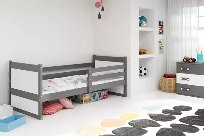 Visualisering av Enkel juniorsäng RICO 90X190, grafit/vit