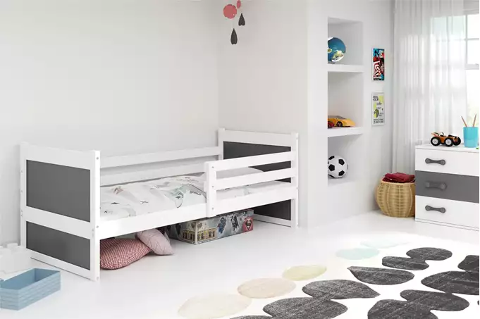Visualisering av Enkel juniorsäng RICO 90X190 med madrass, vit/grafit