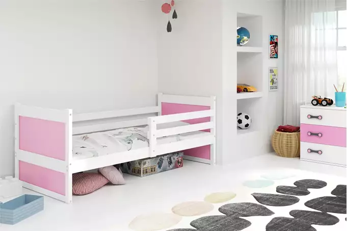 Visualisering av Enkel juniorsäng RICO 90X190, vit/rosa