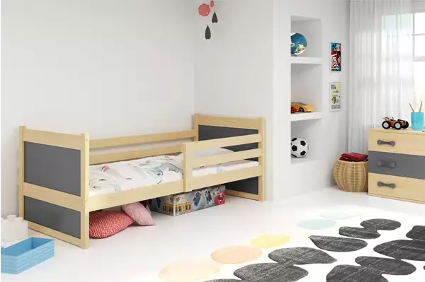 Visualisering av Enkel juniorsäng RICO 90X200, furu/grafit Visualisering av Enkel juniorsäng RICO 90X200, furu/grafit