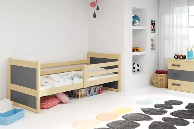 Visualisering av Enkel juniorsäng RICO 90X200 med madrass, furu/grafit