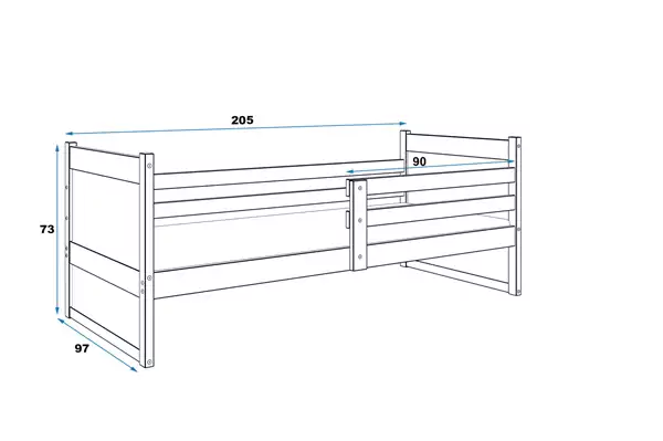Storlek på Enkel juniorsäng RICO 90X200, vit/grafit Storlek på Enkel juniorsäng RICO 90X200, vit/grafit