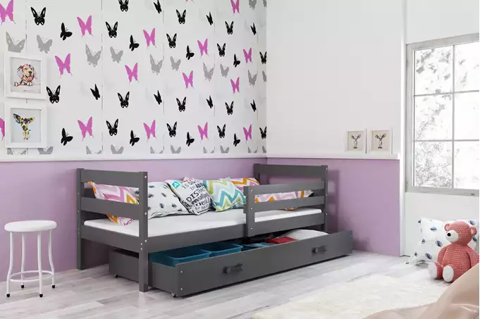 Visualisering av Enkel ungdomssäng ERYK 80X190 med låda, grafit