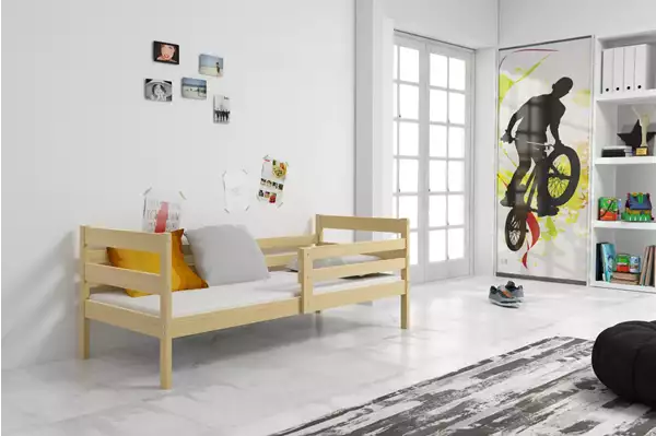 Visualisering av Enkel ungdomssäng ERYK 80x190 med madrass, furu