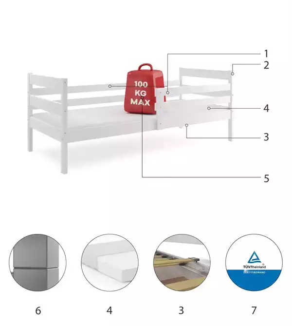Beståndsdelar för Enkel ungdomssäng ERYK 80X190, vit
