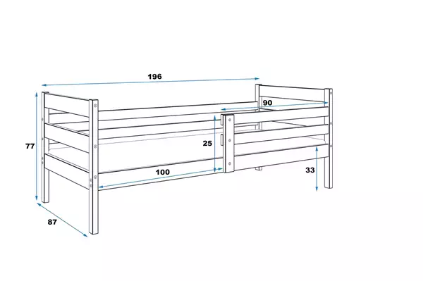 Storlek på Enkel ungdomssäng ERYK 80X190, vit