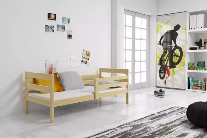 Visualisering av Enkel ungdomssäng ERYK 90x200 med madrass, furu