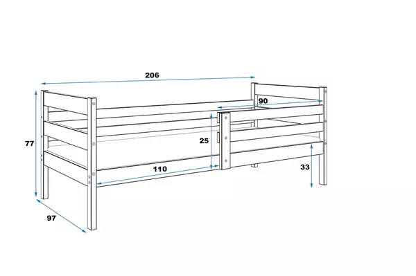 Storlek på Enkel ungdomssäng ERYK 90X200, vit
