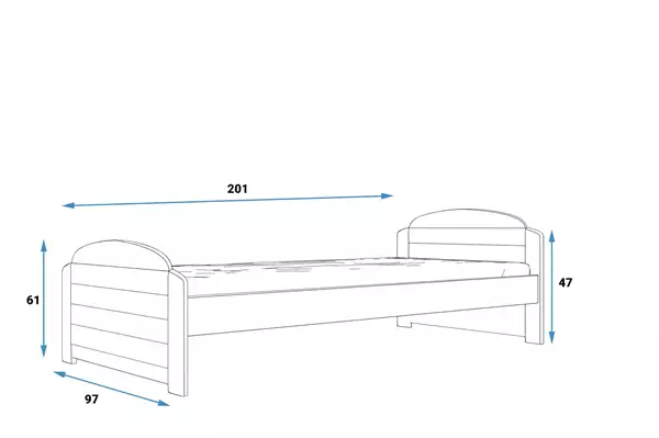 Storlek på Enkel ungdomssäng LILI 90X200 med madrass, grafit Storlek på Enkel ungdomssäng LILI 90X200 med madrass, grafit