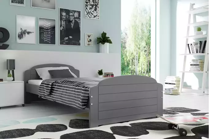 Visualisering av Enkel ungdomssäng LILI 90X200 med madrass, grafit