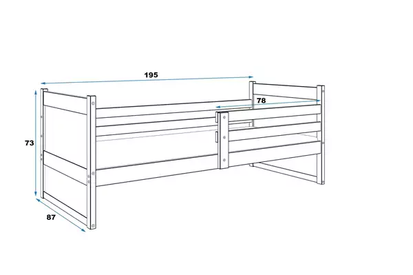 Storlek på Enkel ungdomssäng RICO 80X190, furu/grafit Storlek på Enkel ungdomssäng RICO 80X190, furu/grafit