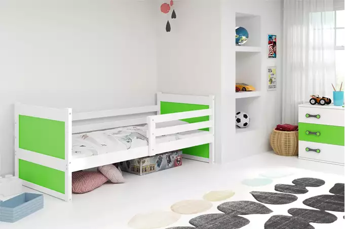 Visualisering av Enkel ungdomssäng RICO 80X190, vit/grön