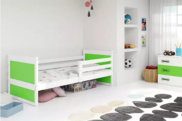 Visualisering av Enkel ungdomssäng RICO 90X190, vit/grön