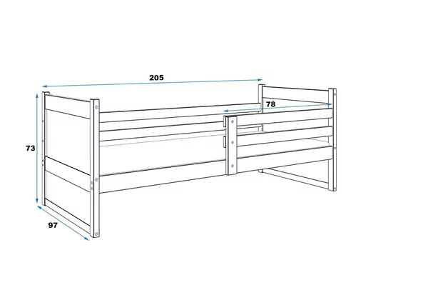 Storlek på Enkel ungdomssäng RICO 90X200, furu/grön Storlek på Enkel ungdomssäng RICO 90X200, furu/grön