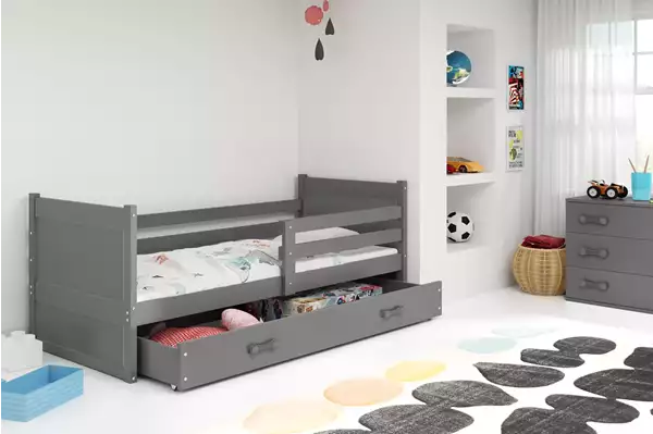 Visualisering av Enkel ungdomssäng RICO 90X200 med låda, grafit Visualisering av Enkel ungdomssäng RICO 90X200 med låda, grafit