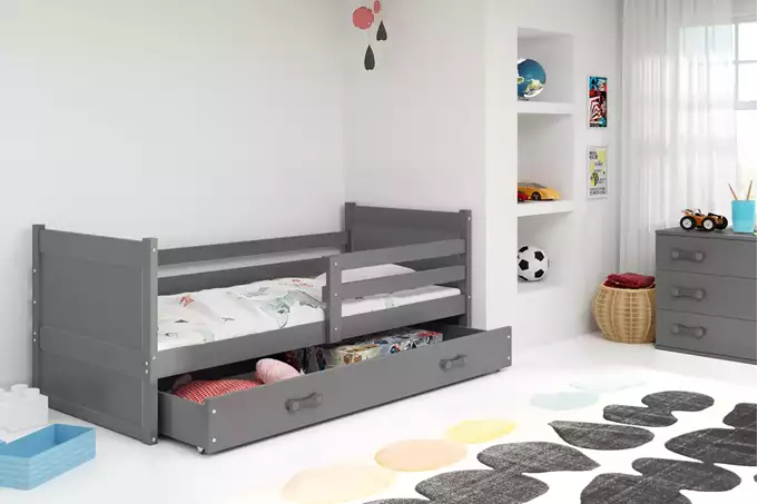 Visualisering av Enkel ungdomssäng RICO 90X200 med låda, grafit