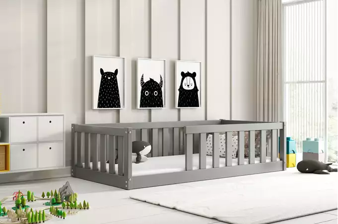 Enkelsäng för barn Bella Sima 80X160 med madrass, grafit | Interbeds Wizualizacja