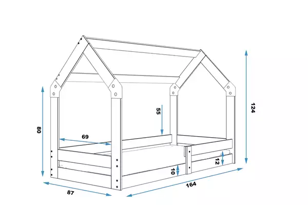 Storlek på Enkelsäng för barn DOMEK 1 80X160 med madrass, furu