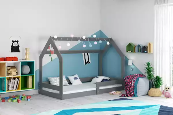 Visualisering av Enkelsäng för barn DOMEK 1 80X160 med madrass, grafit Visualisering av Enkelsäng för barn DOMEK 1 80X160 med madrass, grafit