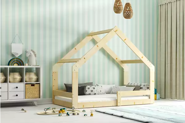 Enkelsäng för barn DOMEK 80X160 med madrass, naturträ | Interbeds Wizualizacja Enkelsäng för barn DOMEK 80X160 med madrass, naturträ | Interbeds Wizualizacja