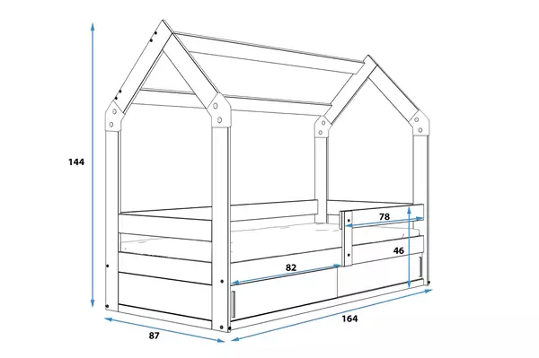 Storlek på Enkelsäng för barn DOMEK 80X160 med madrass och förvaring, furu