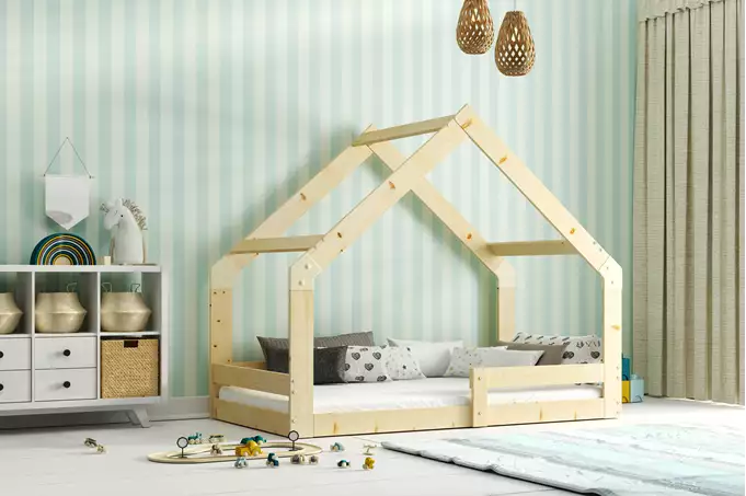 Enkelsäng för barn DOMEK 80x160, naturträ| Interbeds Wizualizacja